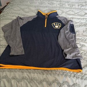 Navy and Gray Quarter-Zip Sweatshirt with Yellow Accents